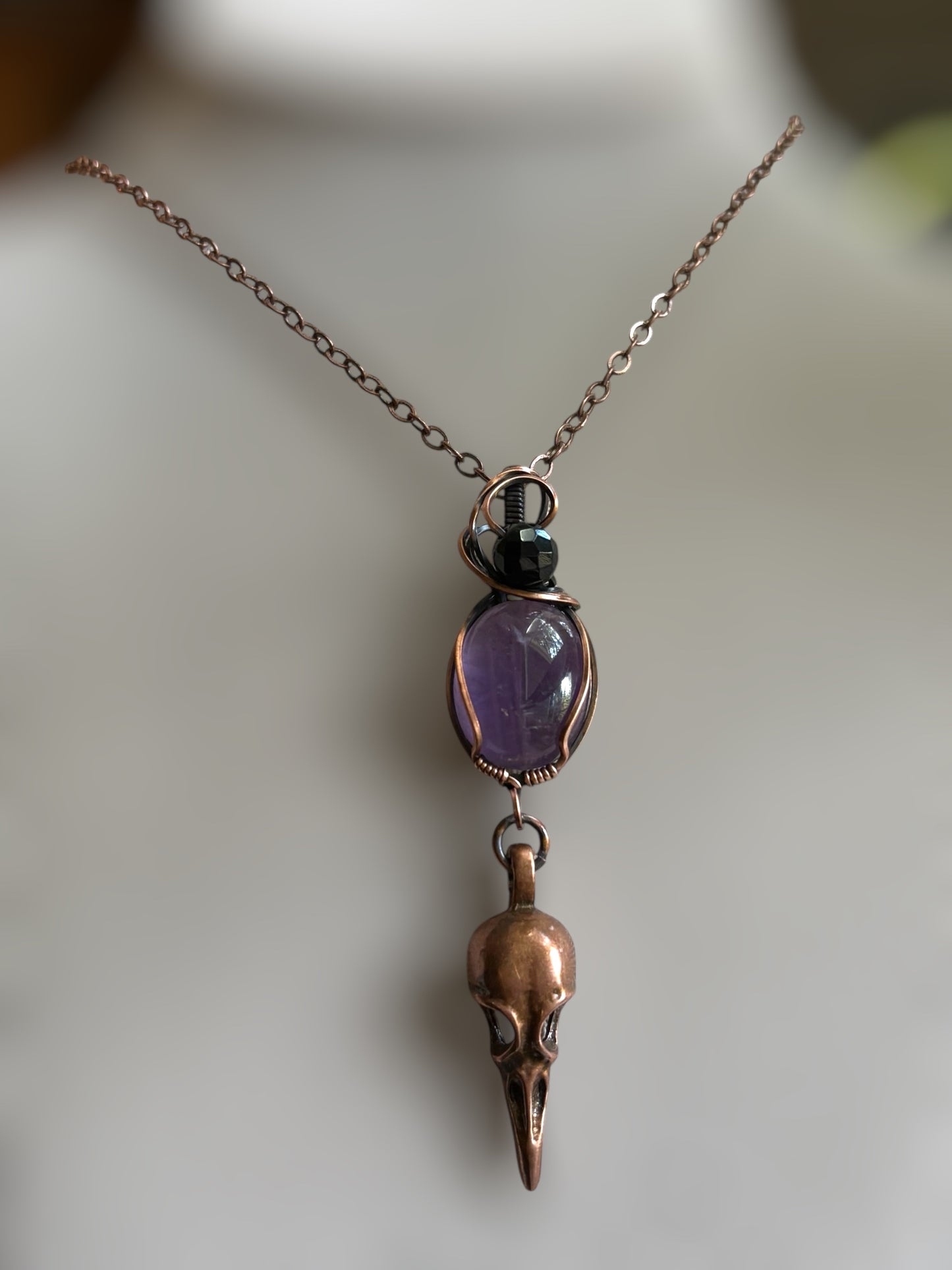 Amethyst and Copper Crow skull