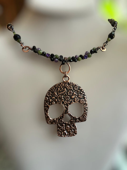 Copper and Bead Skull Necklace