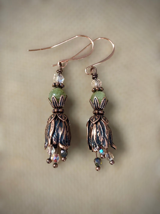 Green Garnet Flower Earrings