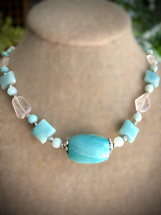 Blue Calcite and Quartz Necklace 