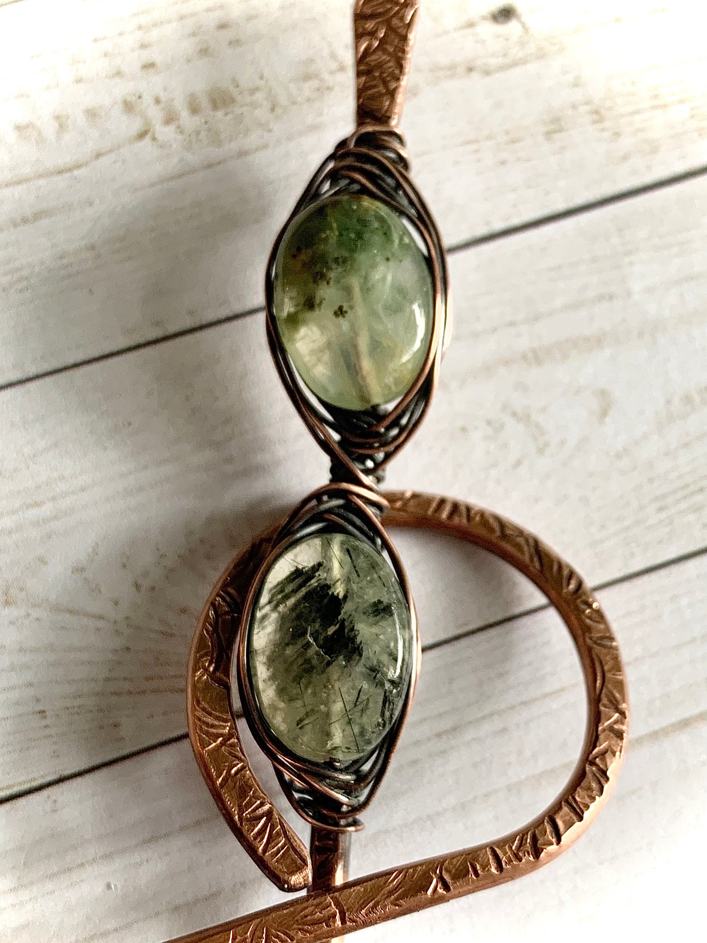 Prehnite and Copper Hair Stick