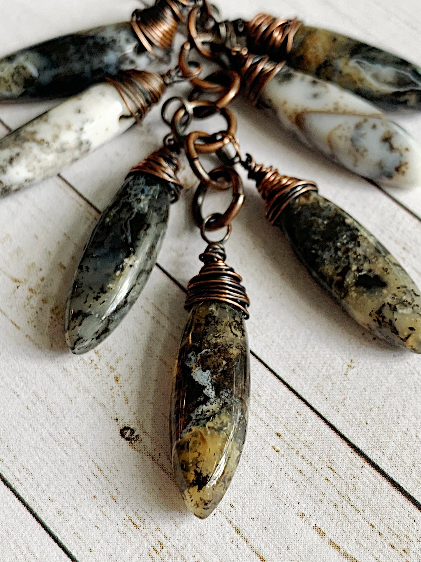 Moss Opal and Rutilated Quartz Necklace