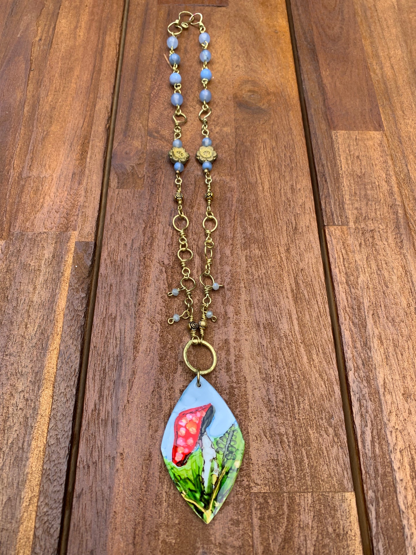 Mushroom and Brass Necklace