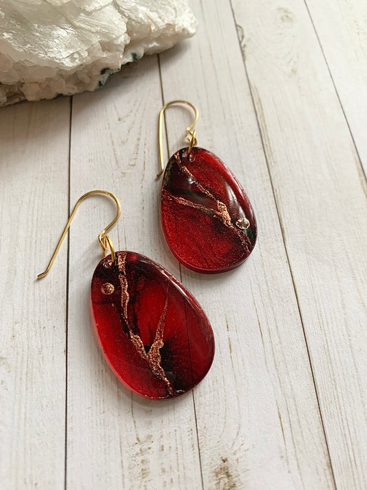 Red Alcohol Ink Earrings