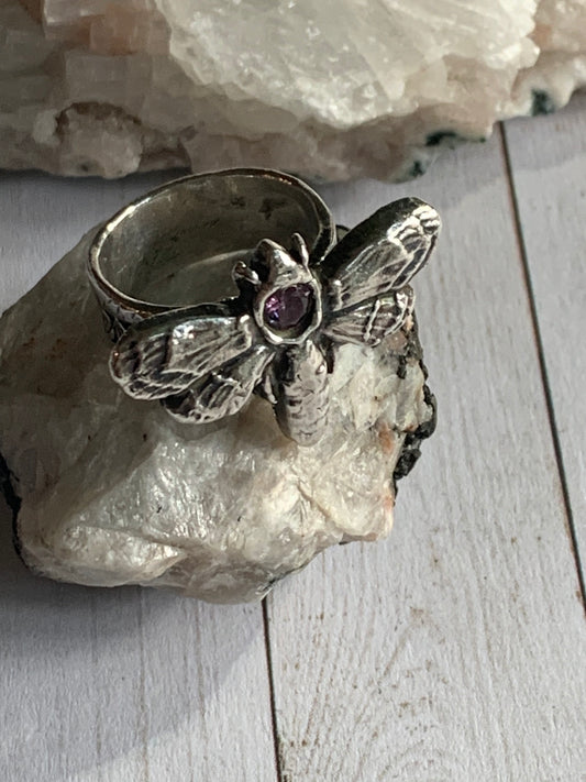 Marilyn’s Silver Moth with Amethyst CZ