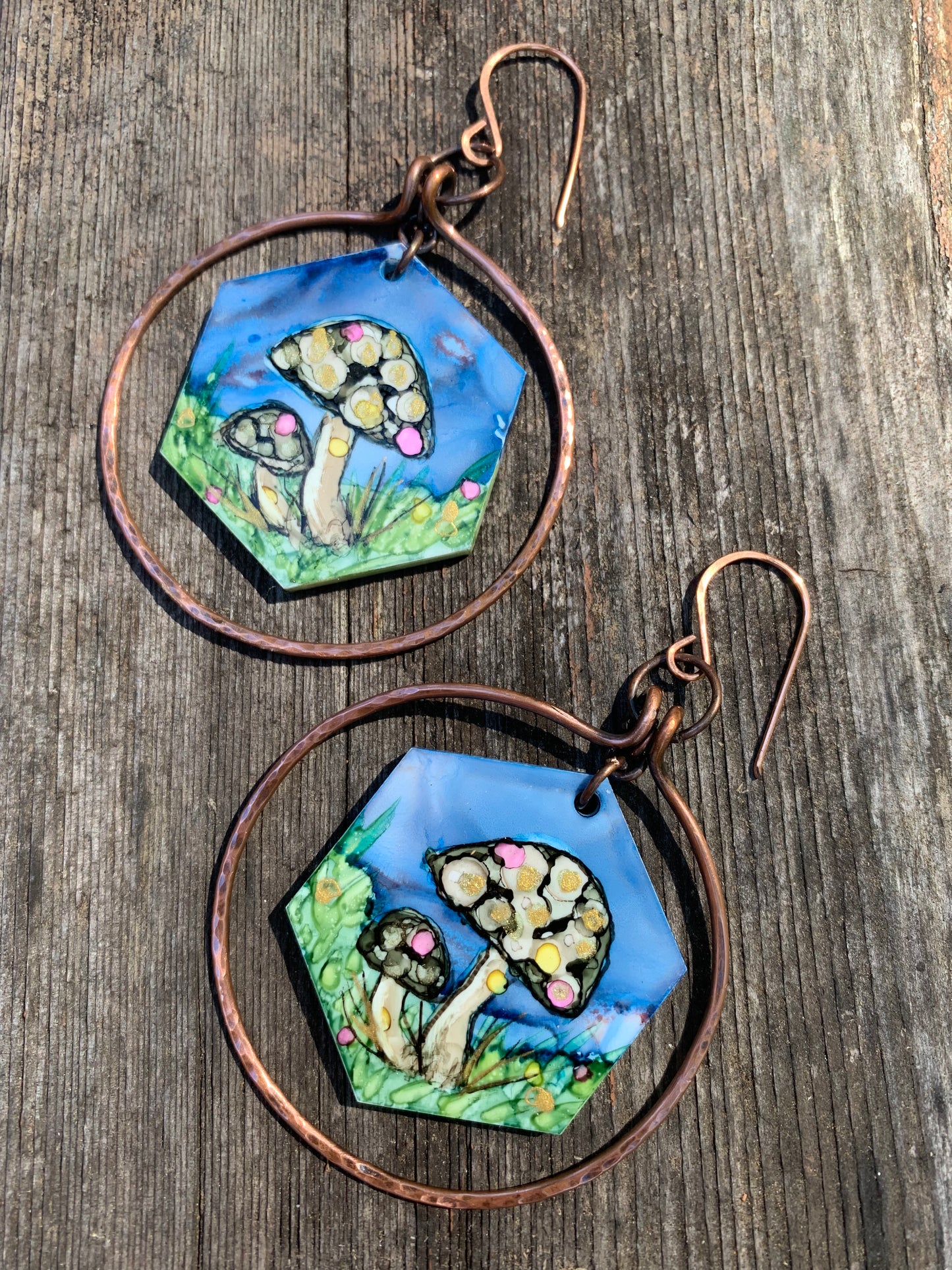 Mushroom and Copper Hoop Earrings