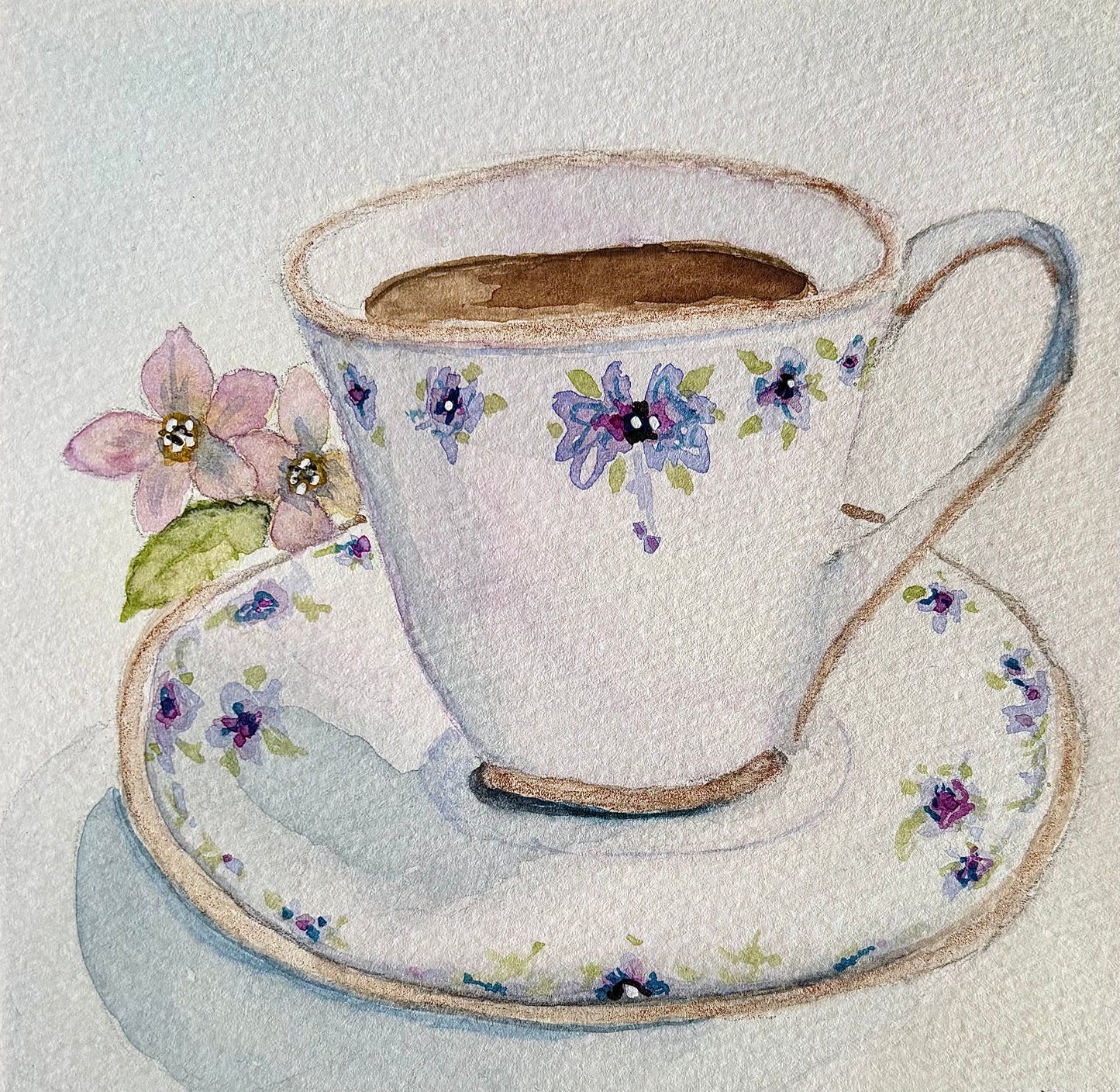 Porcelain tea Cup with Purple Flowers