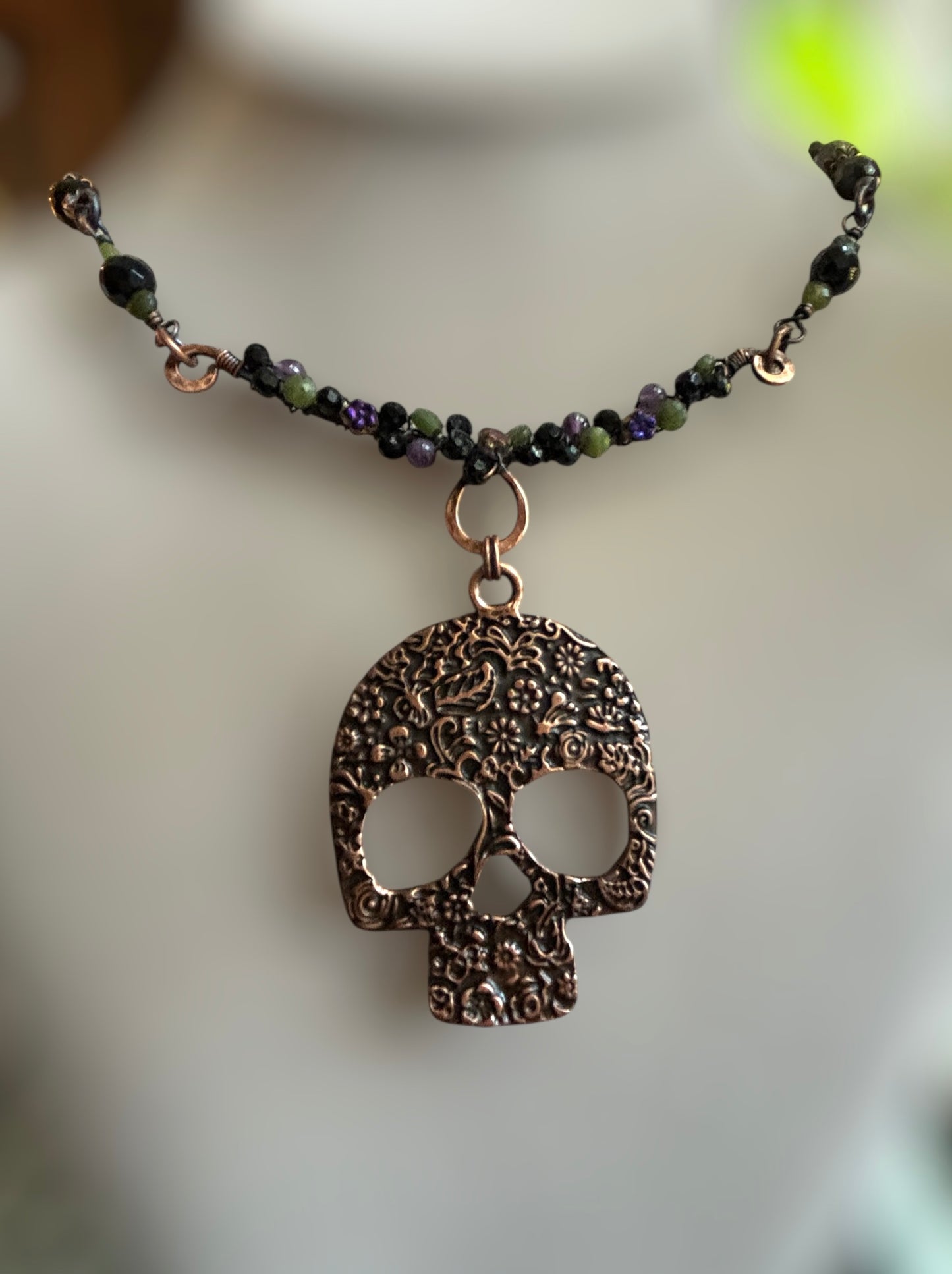 Copper and Bead Skull Necklace