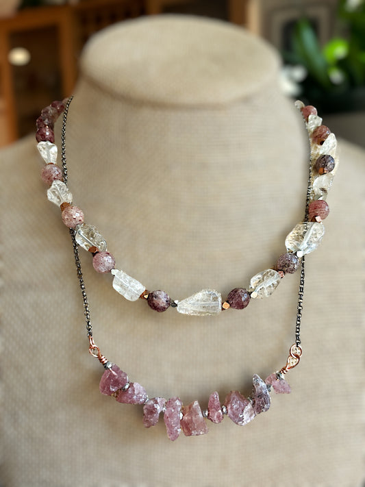 Strawberry Quartz and Ghost Crystal Necklace