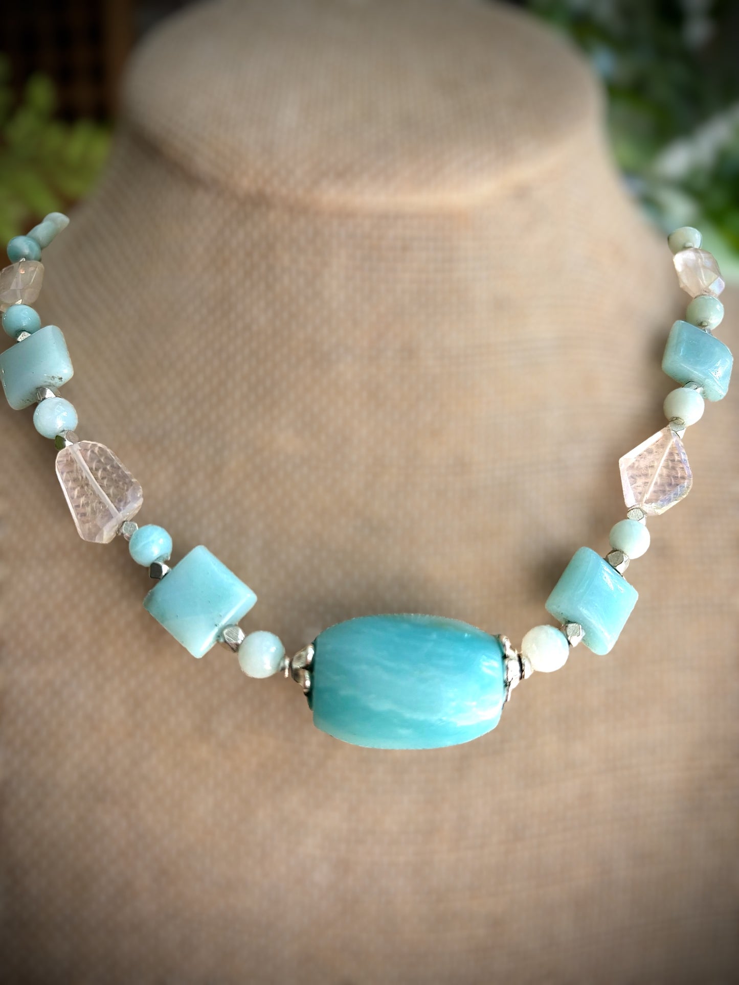 Blue Calcite and Quartz Necklace ￼