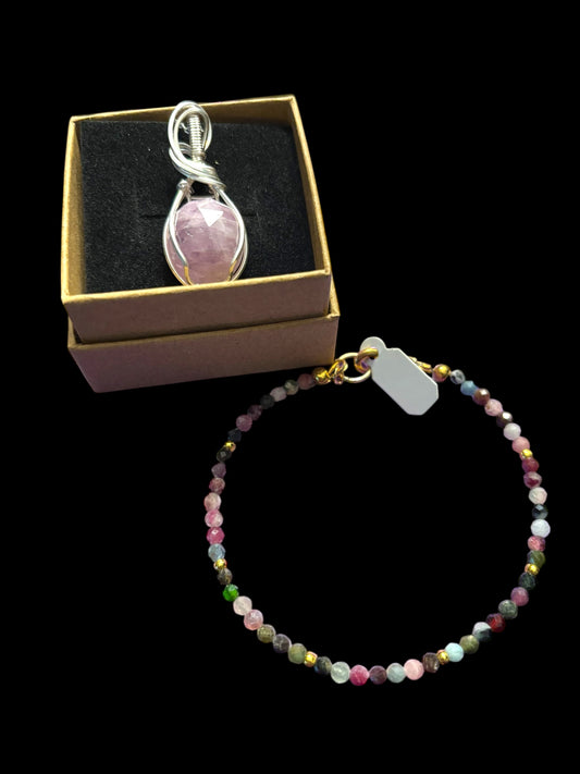 Pink Kyanite Necklace and Tourmaline bracelet