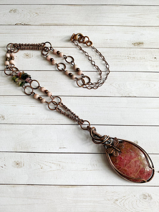 Rhodonite and Butterfly Necklace