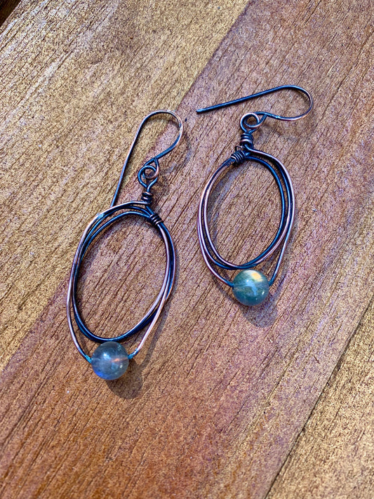 Labradorite and Copper Earrings